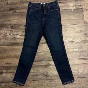 We The Free High Waisted Dark Indigo Skinny Jeans With Raw Hem